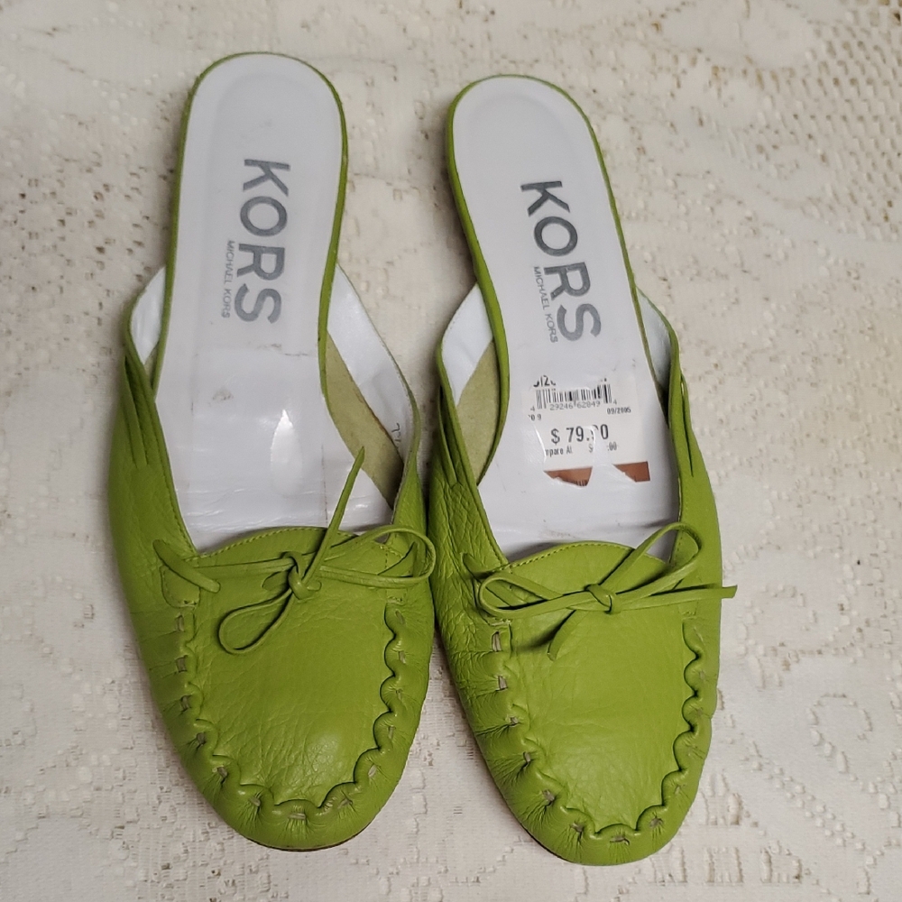 Michael Kors Lime Green Leather Slip-On Mules with Bow